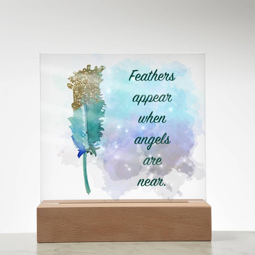 Heartfelt Acrylic Plaque: A Tribute to Love with "Feather appear when angels are near." Jewelry ShineOn Fulfillment 