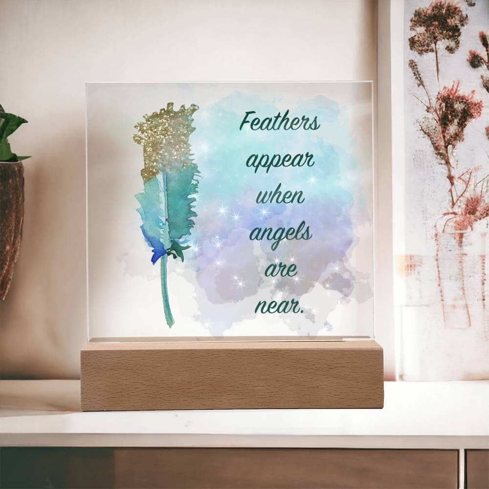 Heartfelt Acrylic Plaque: A Tribute to Love with "Feather appear when angels are near." Jewelry ShineOn Fulfillment 