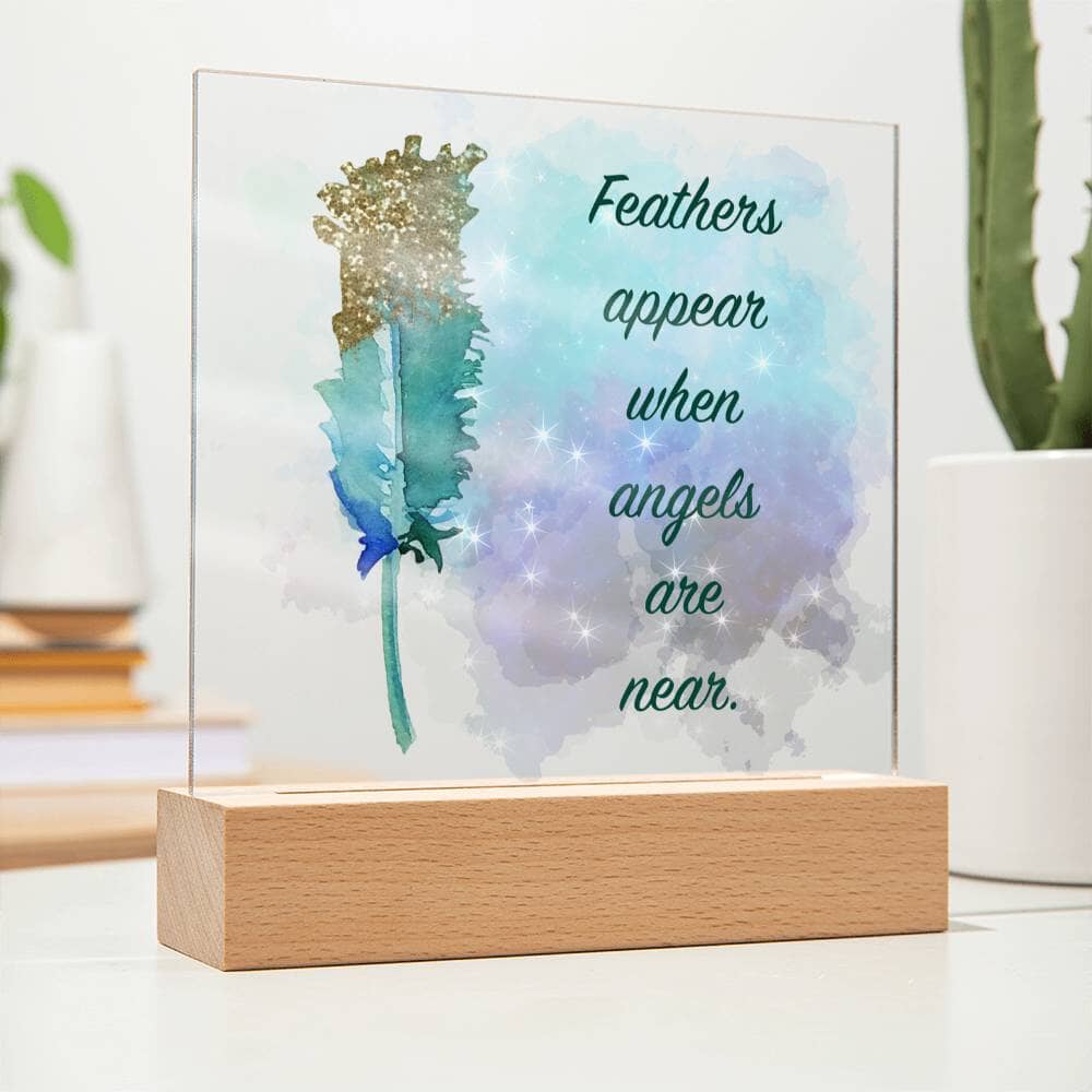 Heartfelt Acrylic Plaque: A Tribute to Love with "Feather appear when angels are near." Jewelry ShineOn Fulfillment 