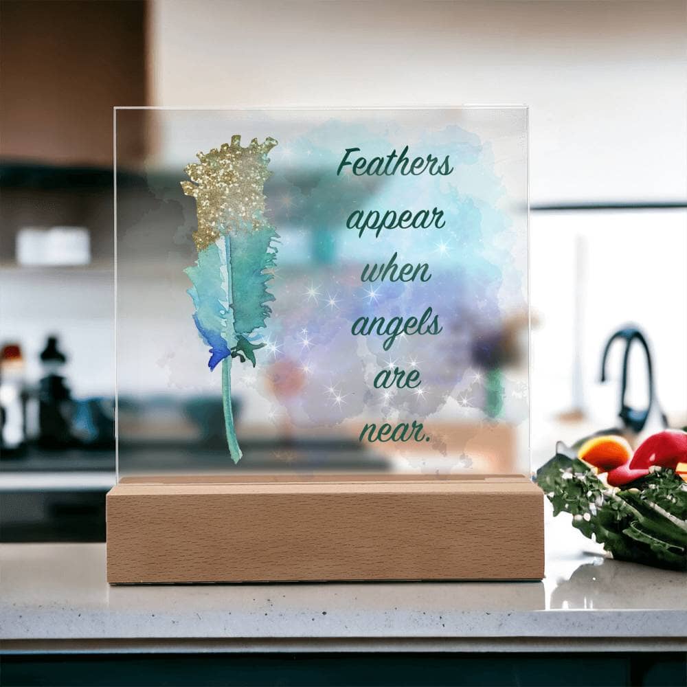 Heartfelt Acrylic Plaque: A Tribute to Love with "Feather appear when angels are near." Jewelry ShineOn Fulfillment 