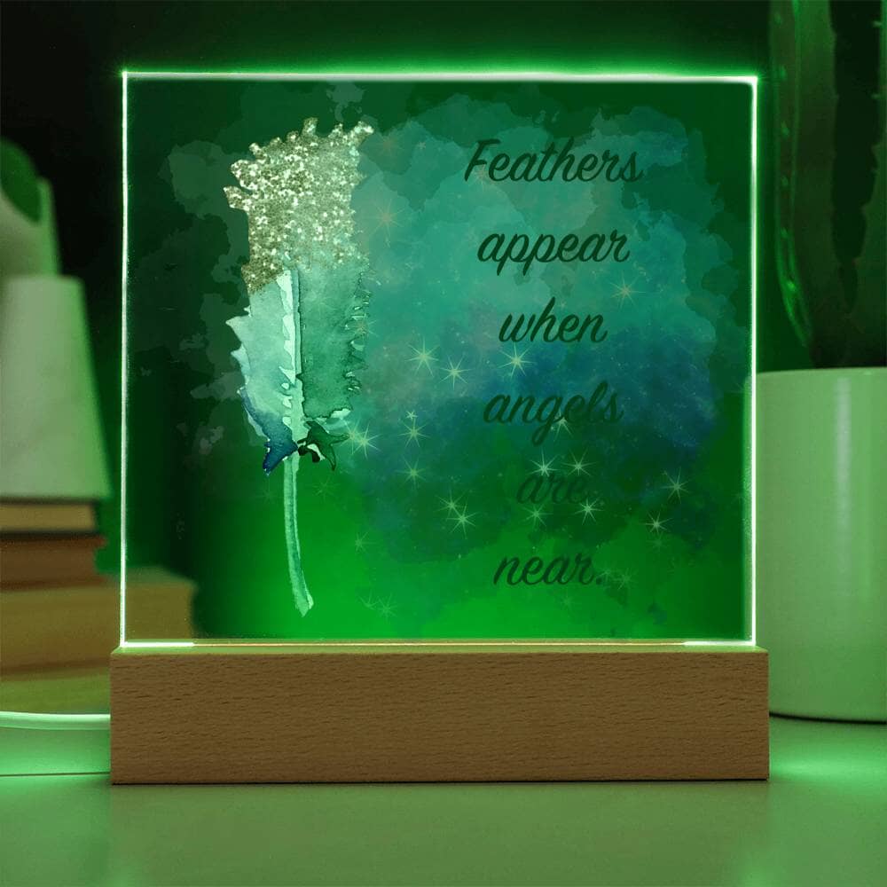 Heartfelt Acrylic Plaque: A Tribute to Love with "Feather appear when angels are near." Jewelry ShineOn Fulfillment 