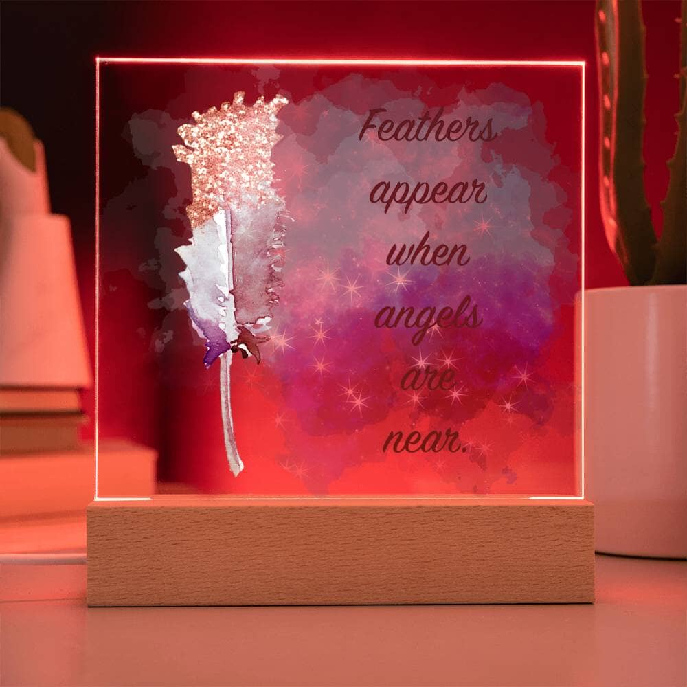 Heartfelt Acrylic Plaque: A Tribute to Love with "Feather appear when angels are near." Jewelry ShineOn Fulfillment 