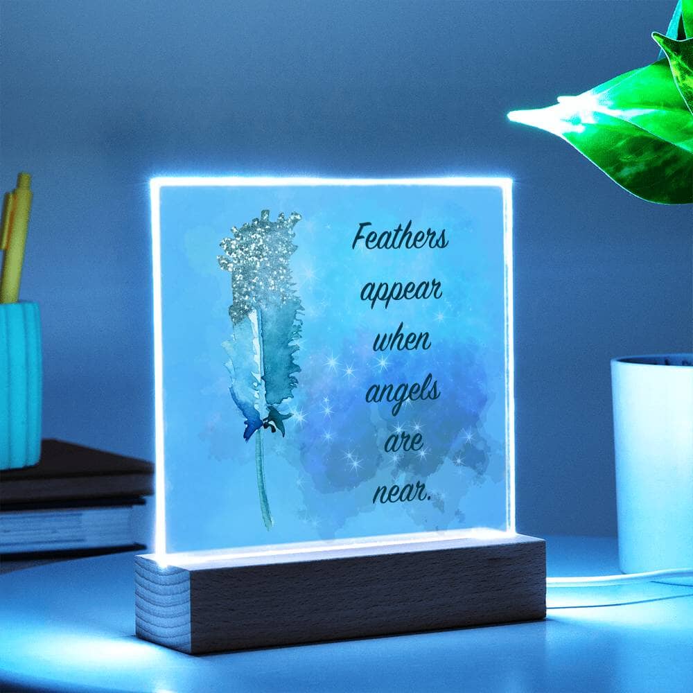 Heartfelt Acrylic Plaque: A Tribute to Love with "Feather appear when angels are near." Jewelry ShineOn Fulfillment 
