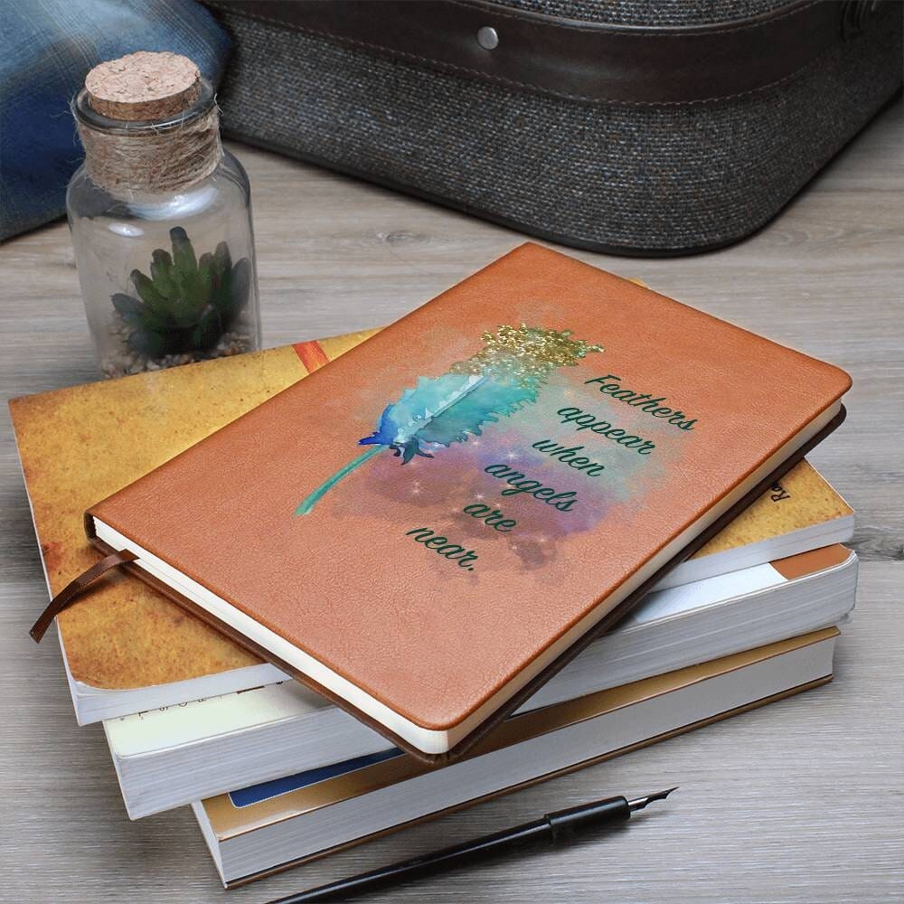 Celestial Feather Vegan Leather Journal - Angelic Inspiration, Lined Pages - 5.8" x 8.5" Jewelry ShineOn Fulfillment 