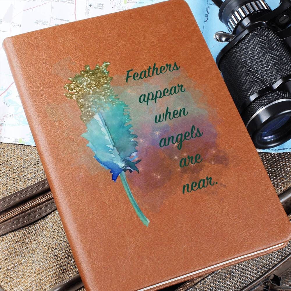 Celestial Feather Vegan Leather Journal - Angelic Inspiration, Lined Pages - 5.8" x 8.5" Jewelry ShineOn Fulfillment 