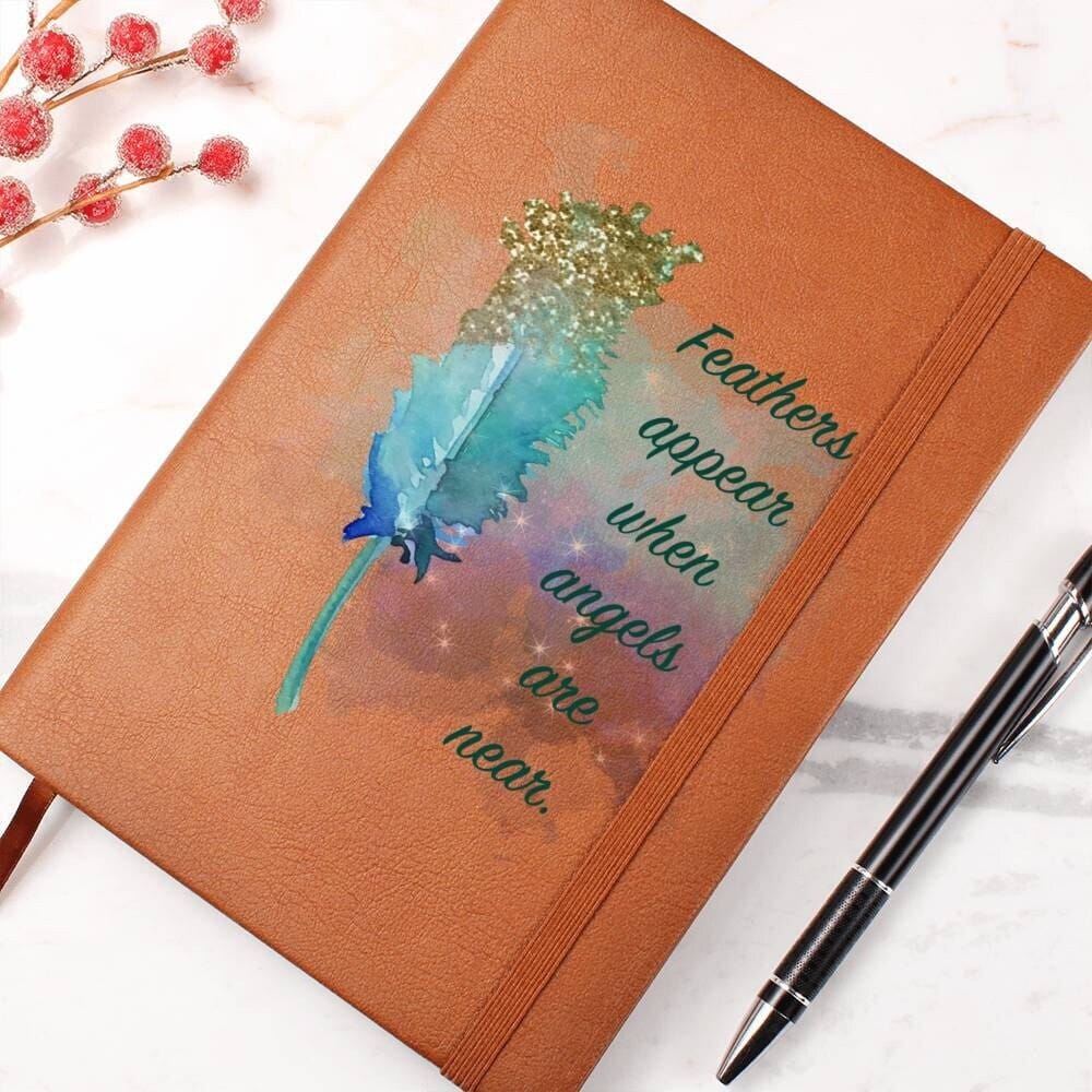Celestial Feather Vegan Leather Journal - Angelic Inspiration, Lined Pages - 5.8" x 8.5" Jewelry ShineOn Fulfillment 