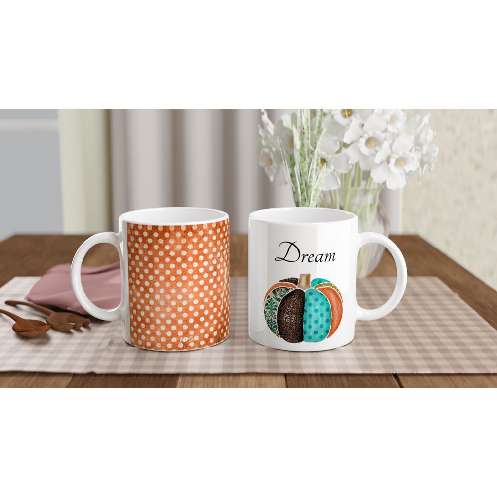 "Dream" Autumn Funky Pumpkin 11oz Ceramic Mug Print Material Gelato 